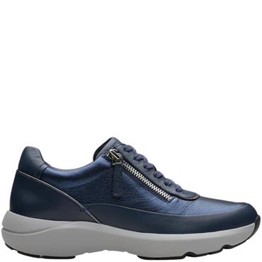CLARKS WOMENS ZIP LACE TRAINER - NAVY MULTI